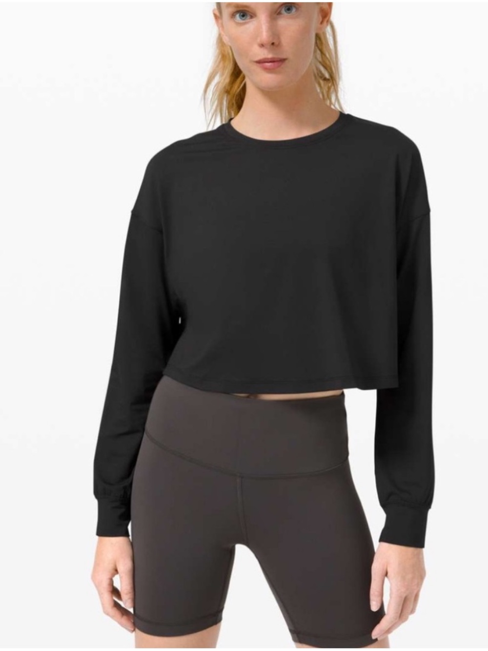 Lululemon Muscle Love Long Sleeve Cropped Training Top Black Oversized Size 4